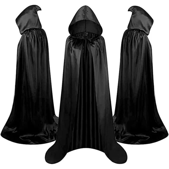 Masquerad Cloak Soft Unisex Hooded Black Robe Witch Long Cape Cosplay Costume Prop Party Performance Supplies Holiday Decoration