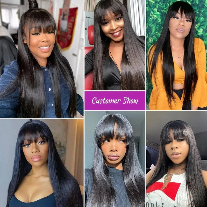 Bone Straight human hair wig 3x1 Middle Part Lace with bangs fringe wig human hair bob wigs For Women On Sales Remy Hair Wigs