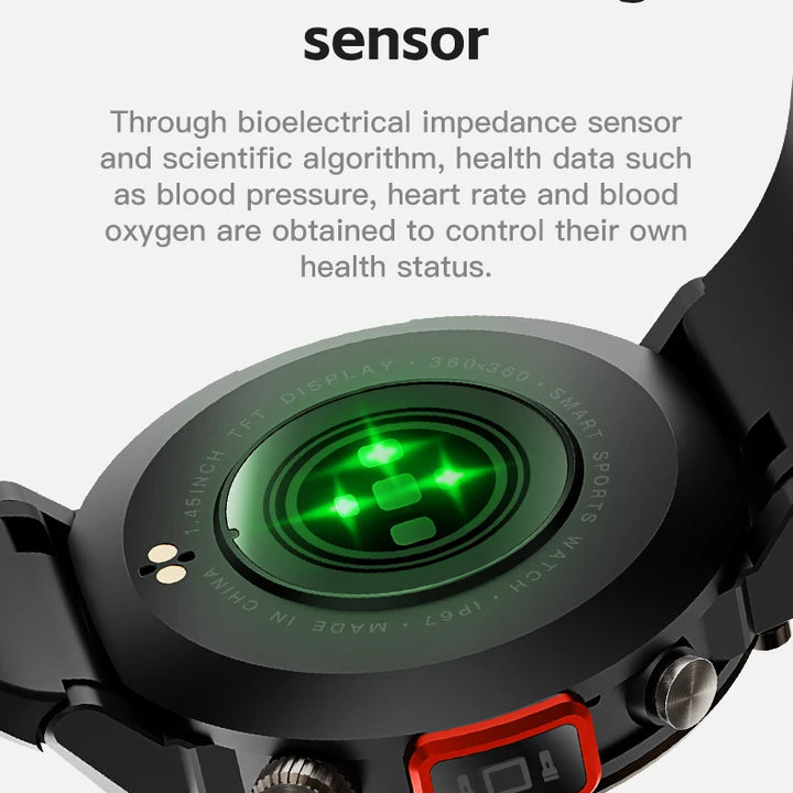 PENGAGAR Outdoor Smart Watch Men LED Light AMOLED HD Screen Sports Fitness Tracker Bluetooth Call Smartwatch 2024 New