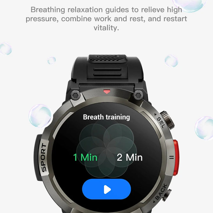 Outdoor Sports Smart Watch Flashlight 1.45" HD Screen Bluetooth Call For Men Fitness Tracker SmartWatch Android IPhone IOS