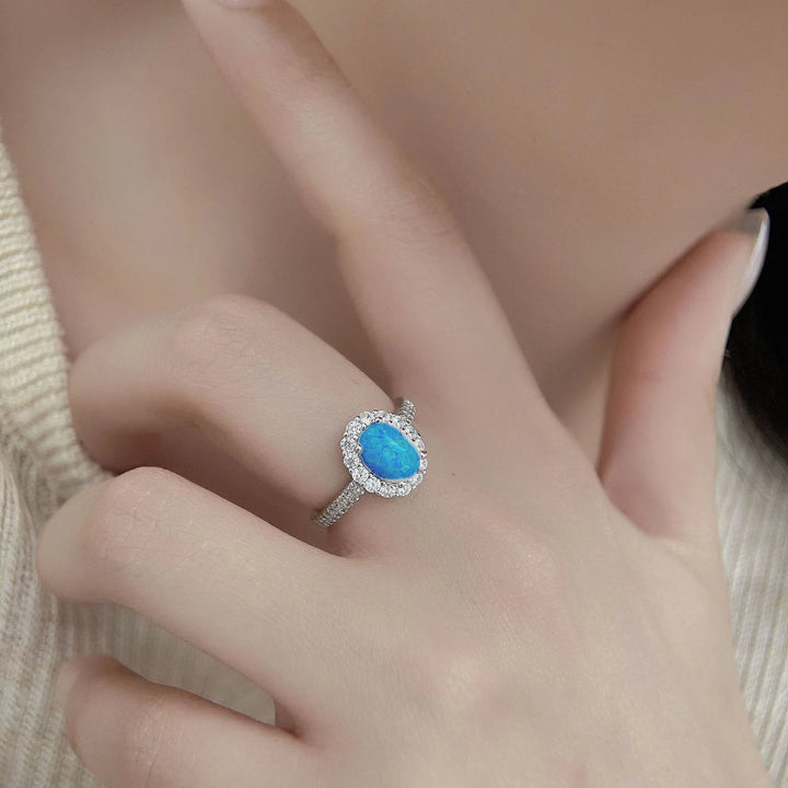 2024 Europe and America 100% 925 Sterling Silver circular White Opal Ring  Women's Valentine's Day High quality jewelry gift