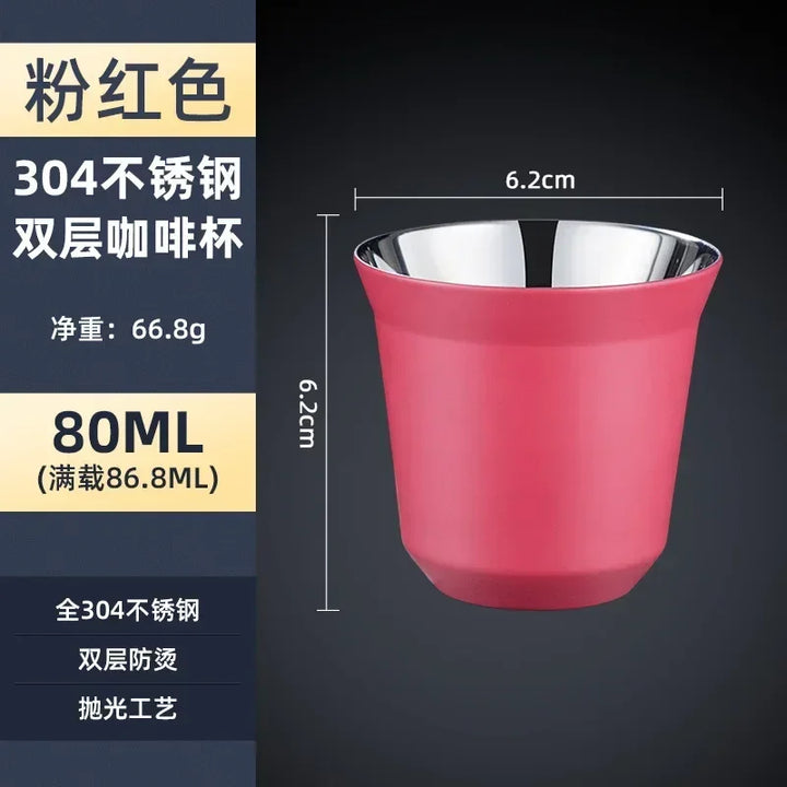 304 Stainless Steel Double-layer Coffee Cups, Insulated Tea and Water Cups, Beer Cups, Capsule Coffee Cups