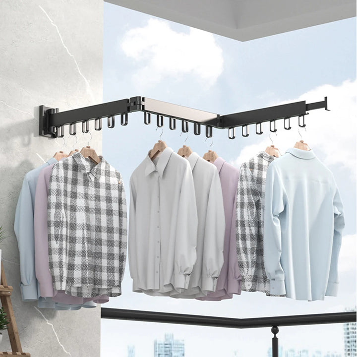 Folding Clothes Hanger Wall Mount Retractable Cloth Drying Rack Indoor & Outdoor Space Saving Aluminum Home Laundry Clothesline