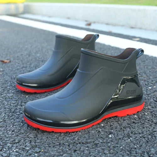 Men's Short Waterproof and Anti Slip Casual Rain Boots, Flat Bottomed Kitchen Rubber Shoes, Rain Shoes, Work Shoes