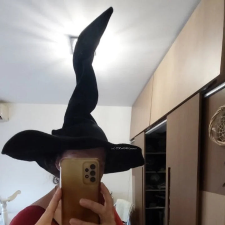 Cospaly Halloween Costume Twist Hat Witch Hat Black Velvet Witch Hat Wizard Velvet Hat Role-playing Accessories