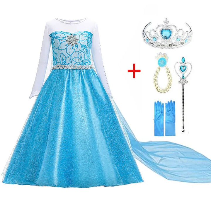 2024 New Elsa Dress Girls Halloween Cosplay Costume Princess Dresses For Kids Christmas Birthday Fancy Party Vestidos Menina