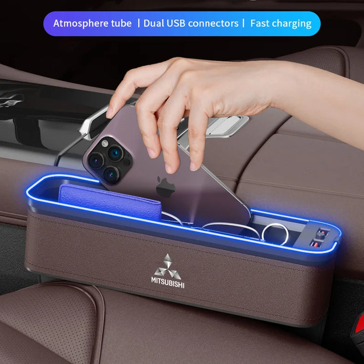 Car Seat Gap Organizer USB Charging Multifunction Storage Box For Mitsubishi Outlander Pajero Lancer EX Evolution X Ralliart Asx