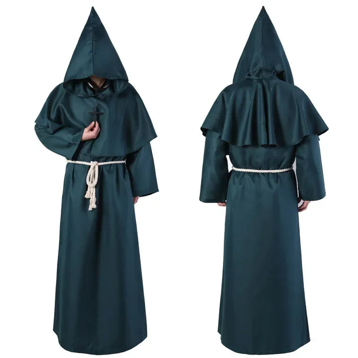 New Wizard Costume Halloween Cosplay Costume Medieval Hooded Robe Monk Friar Robe Priest Costume Ancient Clothing Christian Suit