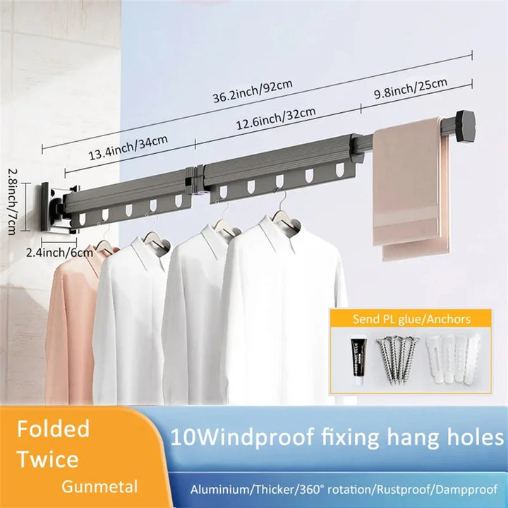 Aluminum Alloy Folding Drying Rack Space Saver Clothes Dryer Wall-mounted Collapsible Drying Rack No Balcony Clothes Hanger