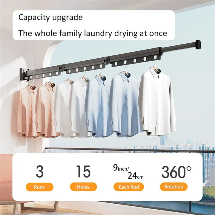 Aluminum Alloy Folding Drying Rack Space Saver Clothes Dryer Wall-mounted Collapsible Drying Rack No Balcony Clothes Hanger