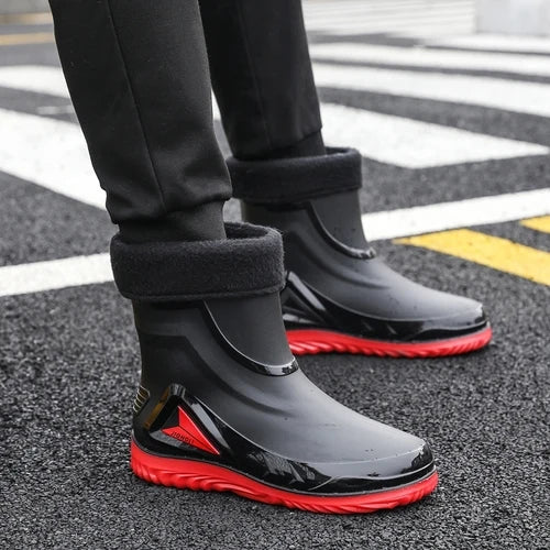 Autumn and winter non-slip rain boots for men warm rain boots, velvet waterproof shoes, kitchen plastic work shoes fishing shoes