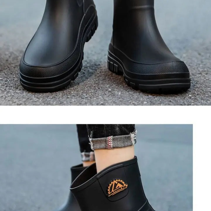 Rain Boots Mens Cropped Rain Boots Non-slip Waterproof Car Wash Work Fishing Water Shoes Thick-soled Wear-resistant Rubber Shoes