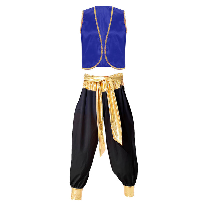 Mens Arab Prince Costume Persian Arabian Aladin Halloween Role Play Sleeveless Vest Waistcoat with Pant Suit Carnival Outfits