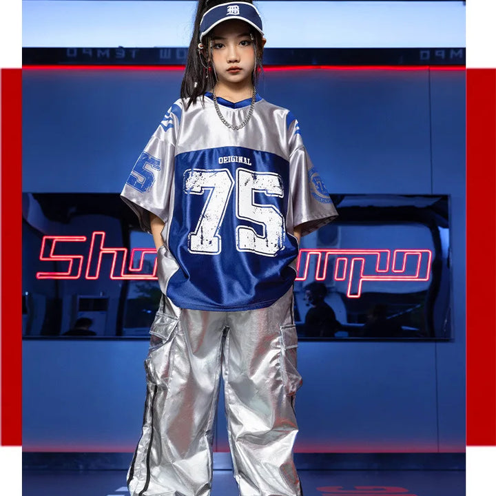 Fancy Suits For Girls Short Sleeve Gray Children'S Shirt Shiny Leather   Hip Hop Clothes Cool Style Boys' Clothing