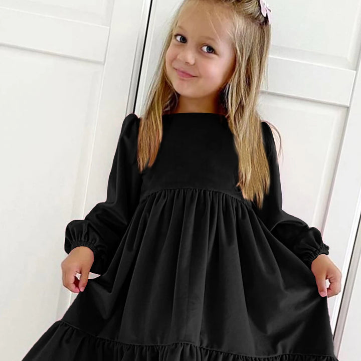 Spring AutumnGirls Dress Ruffles Long Sleeve Girl Velvet Retro Kids Party Dress Girl Princess Dress Children Clothing 6-12Y