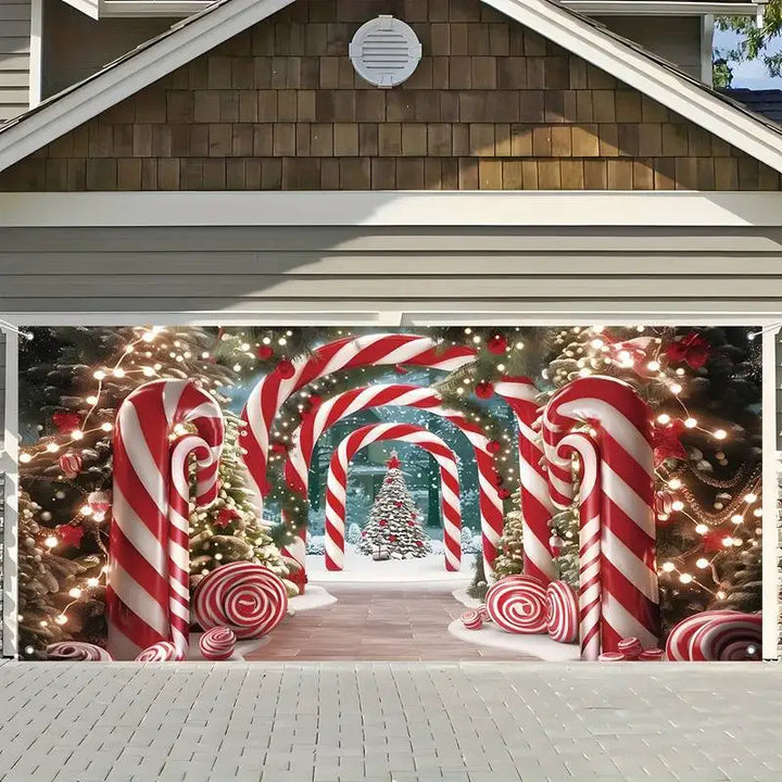 Merry Christmas Garage Banner, Red Candy, Patio Decoration, Party Atmosphere Scene Layout, Decoration Supplies