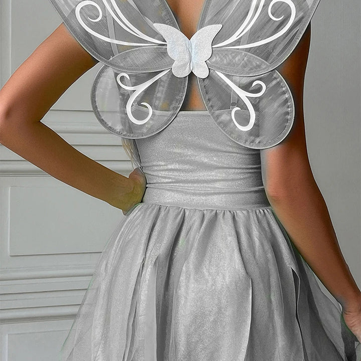 Women 2 Piece Cosplay Costume Fairy Elf Dress with Butterfly Wing Fairy Costume for Themed Party