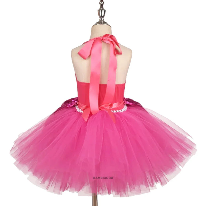 Princess Girls Rosy Knee Length Barbi Tutu Dresses for Girl Birthday Party Halloween Christmas Costumes Margot Robbie Cosplay