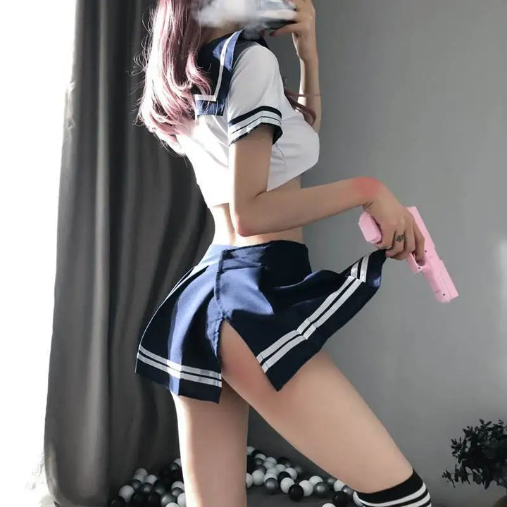 Women Sexy Lingerie Maid Babydoll Role Play Lace Splicing Backless Uniform Maid Sex Apron Dress Sexy Maid Uniform Exotic Apparel