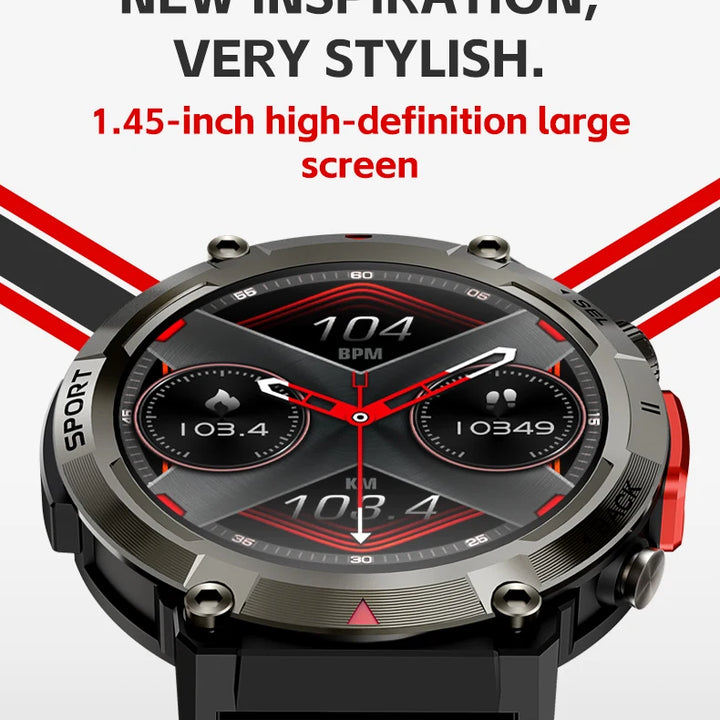 Outdoor Sports Smart Watch Flashlight 1.45" HD Screen Bluetooth Call For Men Fitness Tracker SmartWatch Android IPhone IOS