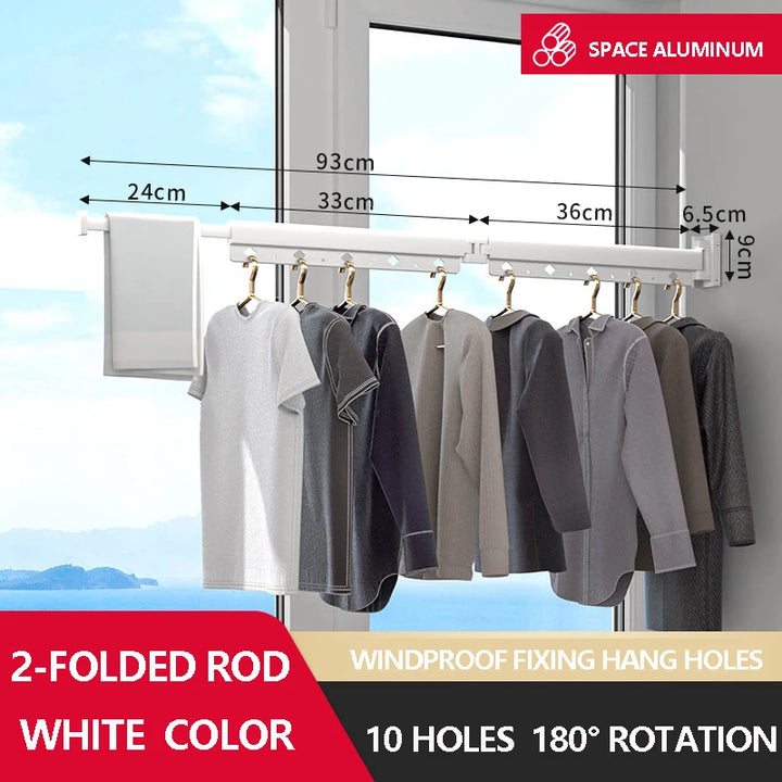 Wall No Punch Clothes Drying Rack Foldable Heavy Duty Retractable Closet Clothes Hanger Rotating Drying Rack Hanger Clothes Line