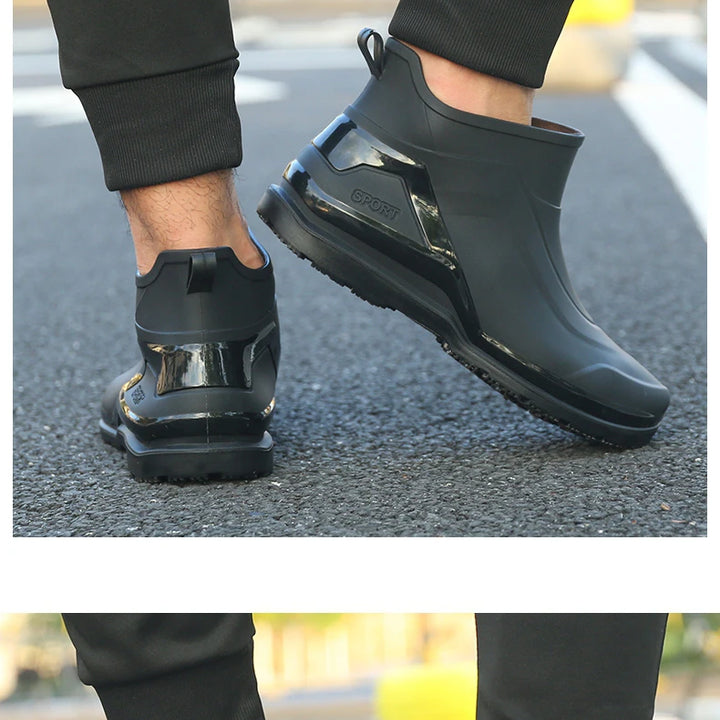 Men's Short Waterproof and Anti Slip Casual Rain Boots, Flat Bottomed Kitchen Rubber Shoes, Rain Shoes, Work Shoes