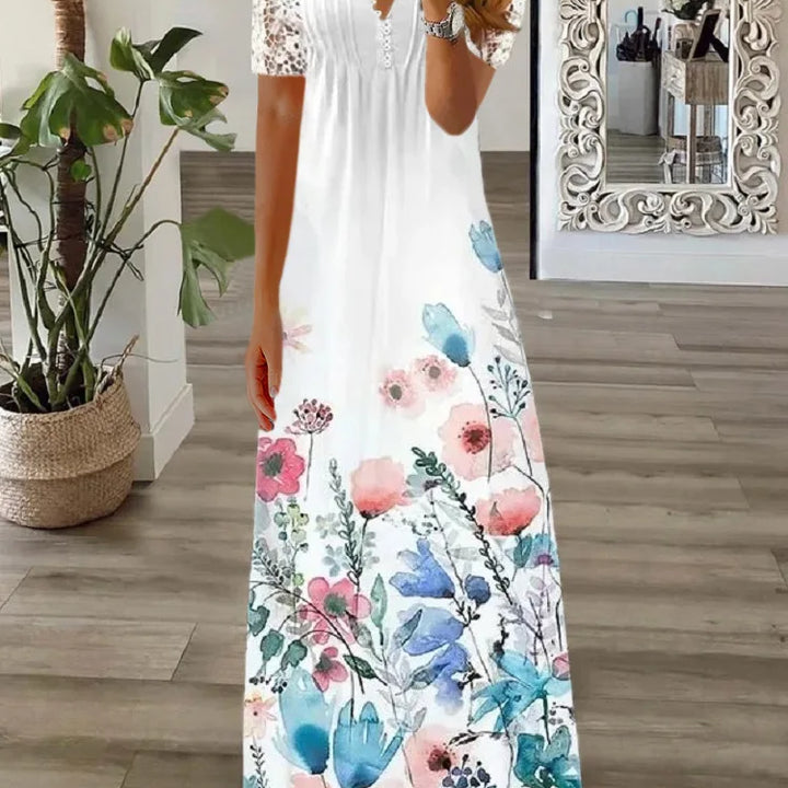 Bohemian Ladies Maxi Dress Office Lady Streetwear New Spring Summer Long Sleeve Women Casual Printed Fashion V-Neck Party Dress