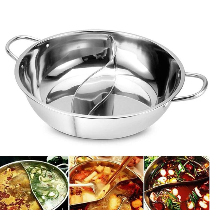 30cm Twin Divided Hot Pot Stainless Steel Hotpot Kitchen Cooker Gas Stove Compatible Pots Home Kitchen Cookware Soup Cooking