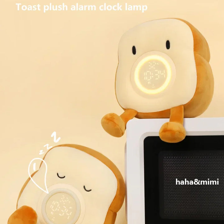 Cartoon Plush Toast Digital Alarm Clock with USB Charging, Kids Desktop Electronic Clock with Vibration Function, Bedside Decor