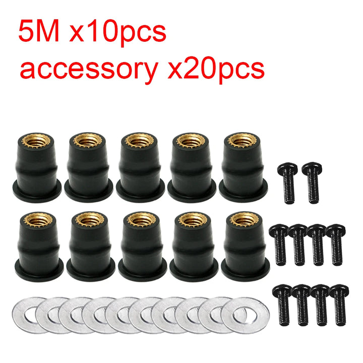 30PCS M5 M6 Motorcycle Windscreen Windshield Bolts Screws Metric Rubber Well Nut Fastener For Honda Suzuki Yamaha Kawasaki