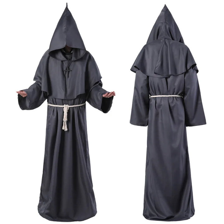 Halloween Wizard Costume Cosplay Medieval Hooded Robe Costume Monk Friar Robes Priest Costume Ancient Clothing Christian Suit