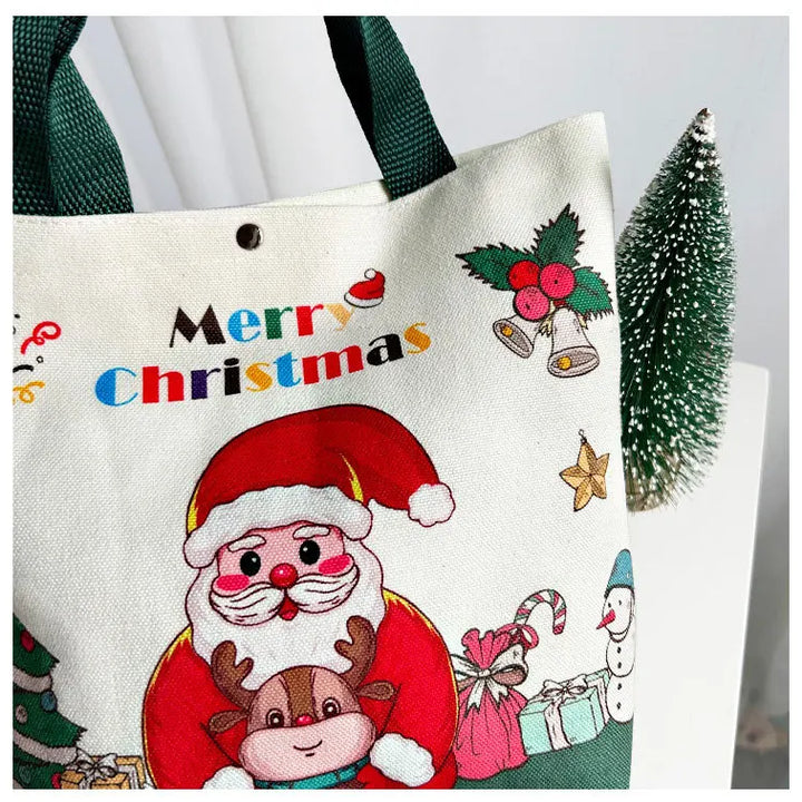 2024 New Christmas Gift Bag Cartoon Print with Portable Santa Claus Snowman Handbag Canvas Bag Bolsa De Regalo De Navidad