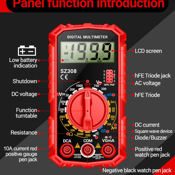 ANENG SZ308 Digital Multimeter Voltage Resistance Meter AC/DC Current Meter Electrician LCD Backlight Ohm Square Wave Test