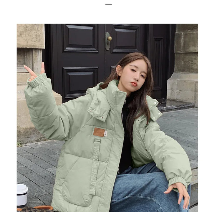 Women Khaki Down Jacket Fashion WhiteThickening Warm Feather Female Duck Down Comfortable Short Solid 2023 Winter Hooded Outwear