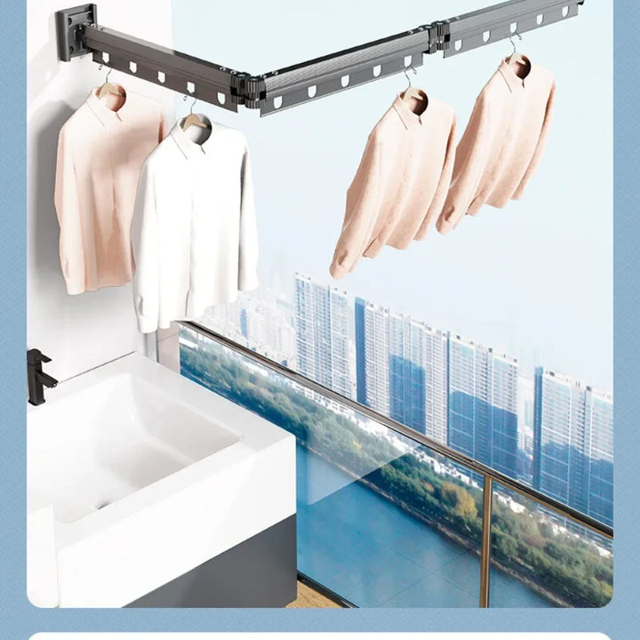 Wall Mounted Clothes Hanger 360 Degree Rotating Household Shelves Portable Balcony Telescopic Pole Stable Folding Cloth Racks