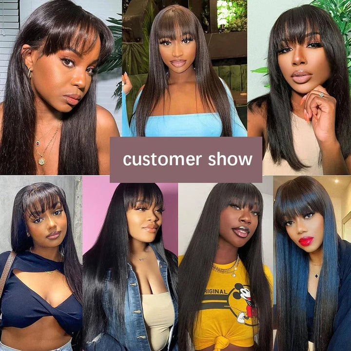 Bone Straight human hair wig 3x1 Middle Part Lace with bangs fringe wig human hair bob wigs For Women On Sales Remy Hair Wigs