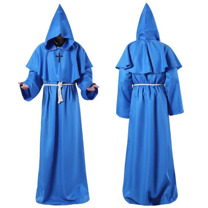 New Wizard Costume Halloween Cosplay Costume Medieval Hooded Robe Monk Friar Robe Priest Costume Ancient Clothing Christian Suit