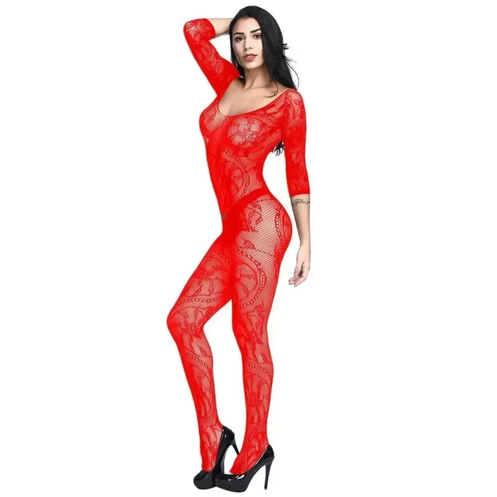 Bodysuit Women Transparent Bodysuits Sexy Lingerie Sleepwear Mesh Floral See-through Catsuit Black Erotic Sexy Costume