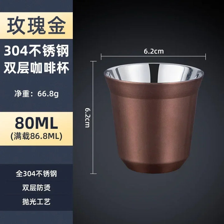 304 Stainless Steel Double-layer Coffee Cups, Insulated Tea and Water Cups, Beer Cups, Capsule Coffee Cups