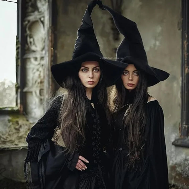 Cospaly Halloween Costume Twist Hat Witch Hat Black Velvet Witch Hat Wizard Velvet Hat Role-playing Accessories