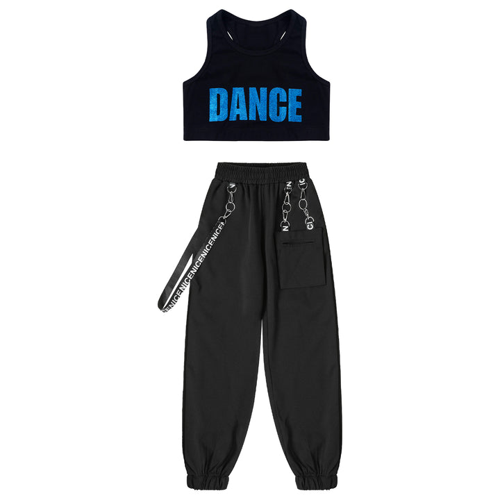 Teens Girls Fashion Outfit Street Jazz Dance Clothes Sleeveless Racer Back Crop Top with Hiphop Sweatpants Streetwear Sportswear