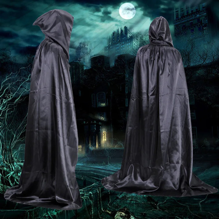 Masquerad Cloak Soft Unisex Hooded Black Robe Witch Long Cape Cosplay Costume Prop Party Performance Supplies Holiday Decoration