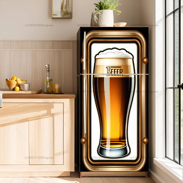 Beer Posters Kitchen Adhesive Fridge Door Cover Wallpaper Sticker Room Decoration Sticker PVC Waterproof and Oil proof Sticker