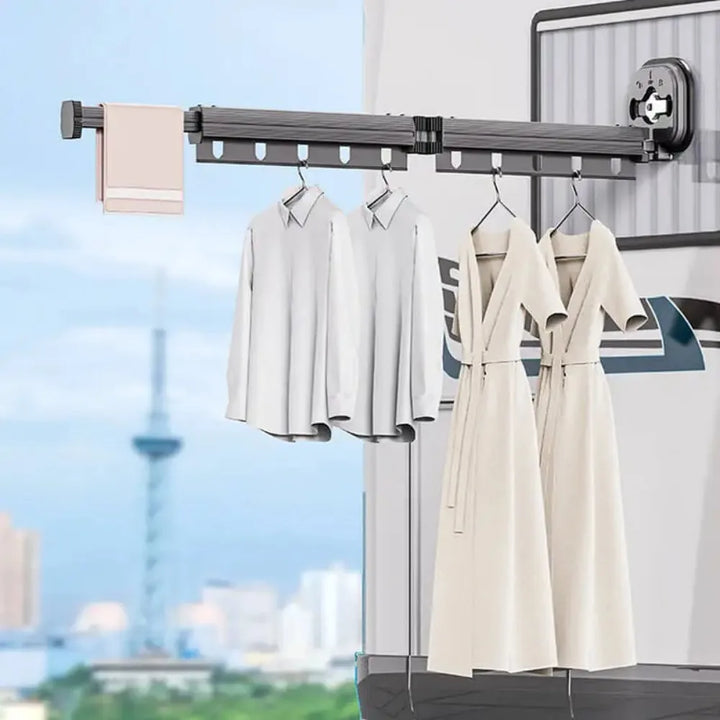 Wall Mounted Clothes Hanger 360 Degree Rotating Household Shelves Portable Balcony Telescopic Pole Stable Folding Cloth Racks