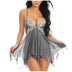 Mesh Lace Deep V Neck Nightdress Front Closure Sexy Lingerie Sleepwear For Women Suspender Sleeping Dress Babydoll Erotic Pajama