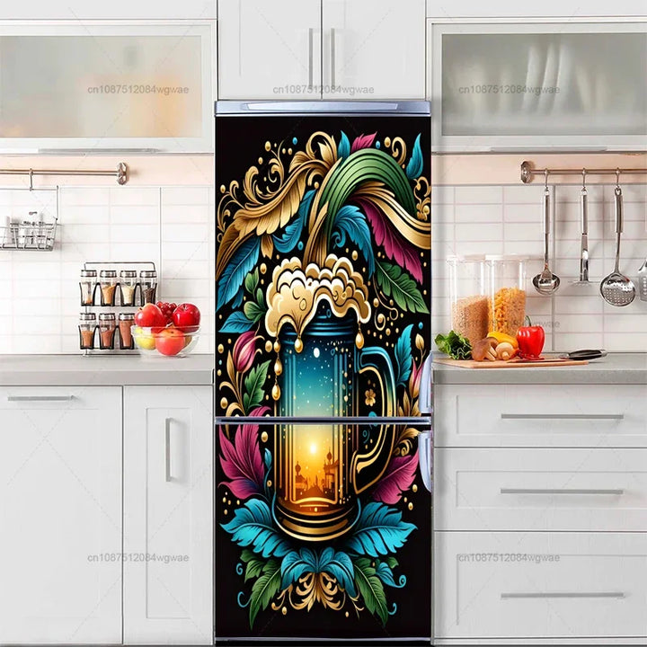 Beer Posters Kitchen Adhesive Fridge Door Cover Wallpaper Sticker Room Decoration Sticker PVC Waterproof and Oil proof Sticker