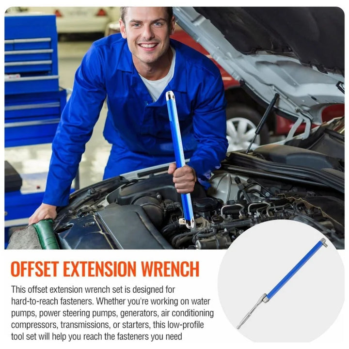 Impact Ready Offset Extension Wrench,Tight Reach Extension Wrench Set with 1/2" 1/4" and 3/8" Square Drive Adapters