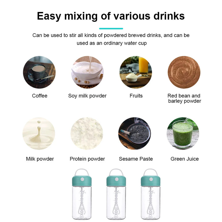 Electric Shake Bottle IPX5 Waterproof 380ML 3W Milk Cup Portable Plastic Shaker Battery Operated Water Drink Mixer