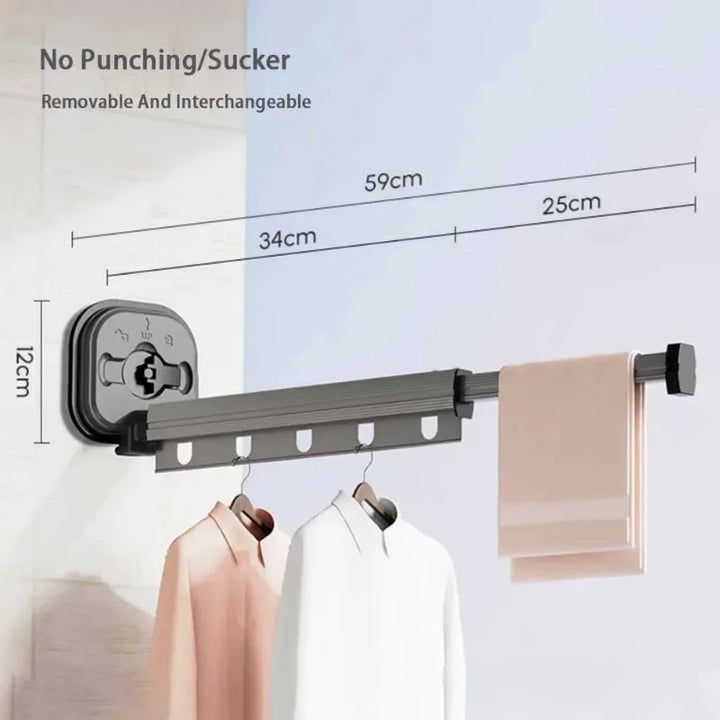 Folding Clothes Hanger Indoor Retractable Cloth Drying Rack Space Saving Home Laundry Clothesline Wall Mount Amp Clothing Rack