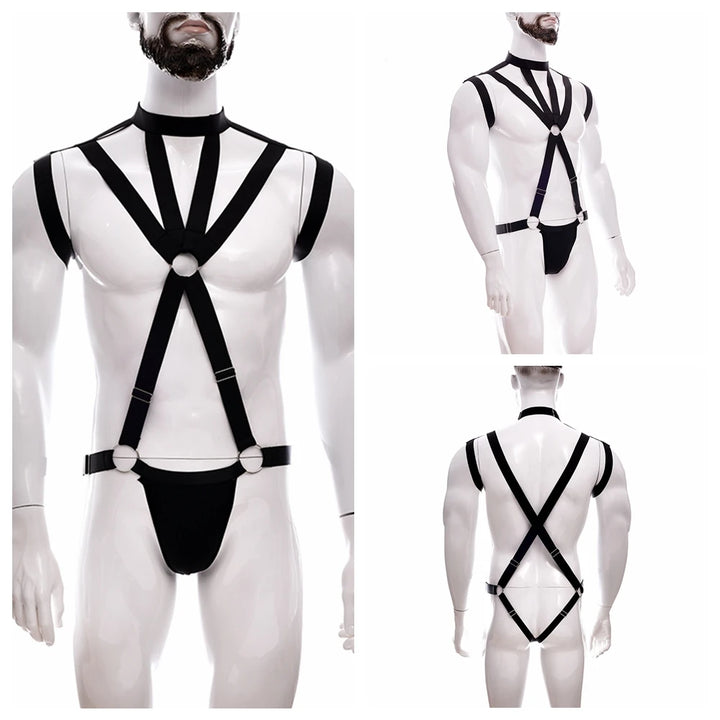 Male Full Body Harness Cage Adjust Set Mens Gay Hollow Elastic Bondage Harness Sexy Lingerie Fetish Nightclub Costume